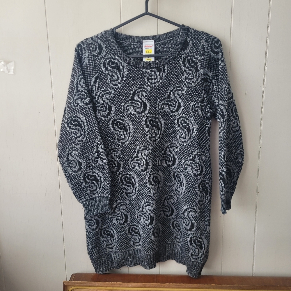 Vintage Knit Paisley Sweater Black And Gray Made In UK